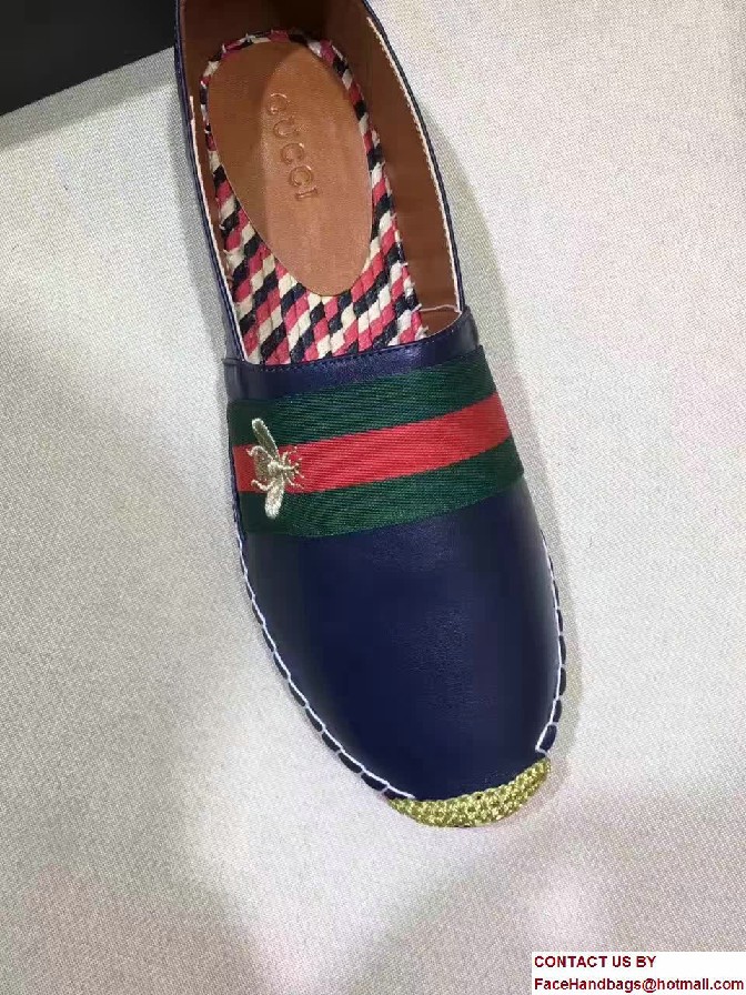 Gucci Bee Leather Web Espadrilles Blue 2017