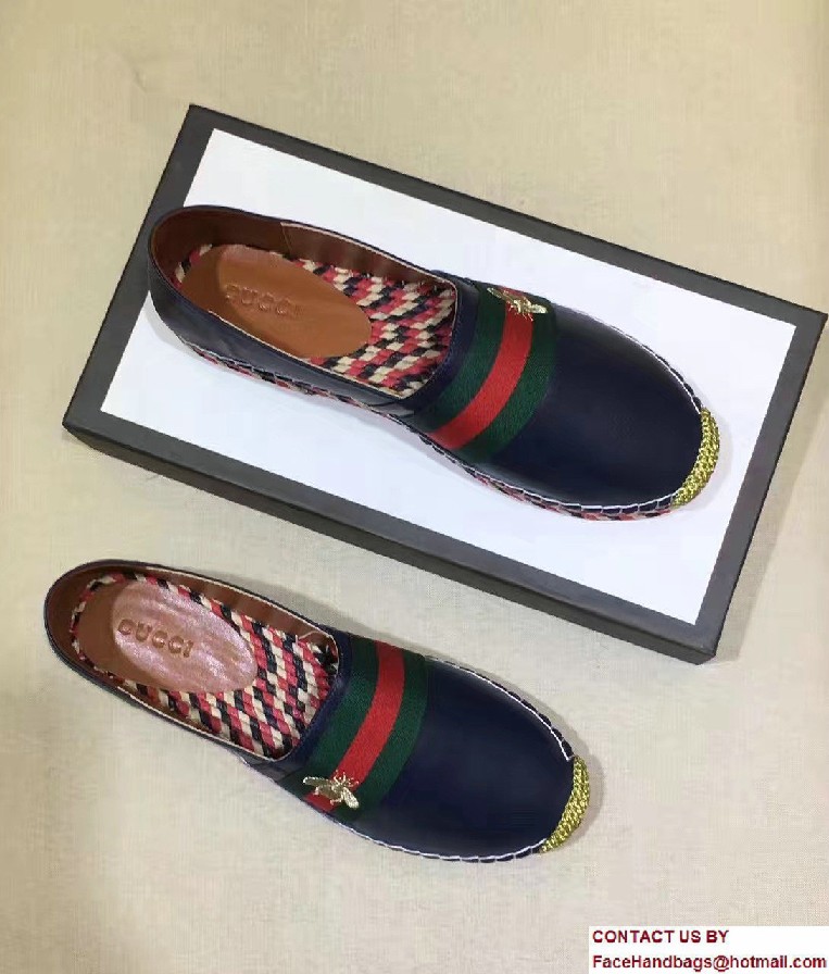 Gucci Bee Leather Web Espadrilles Blue 2017