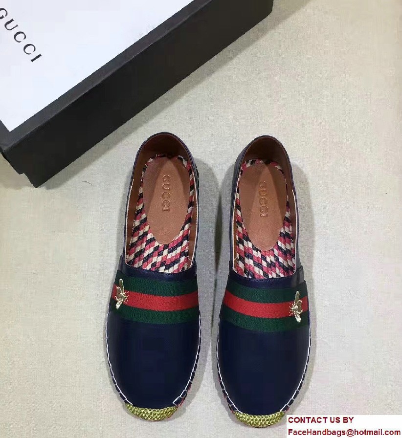 Gucci Bee Leather Web Espadrilles Blue 2017