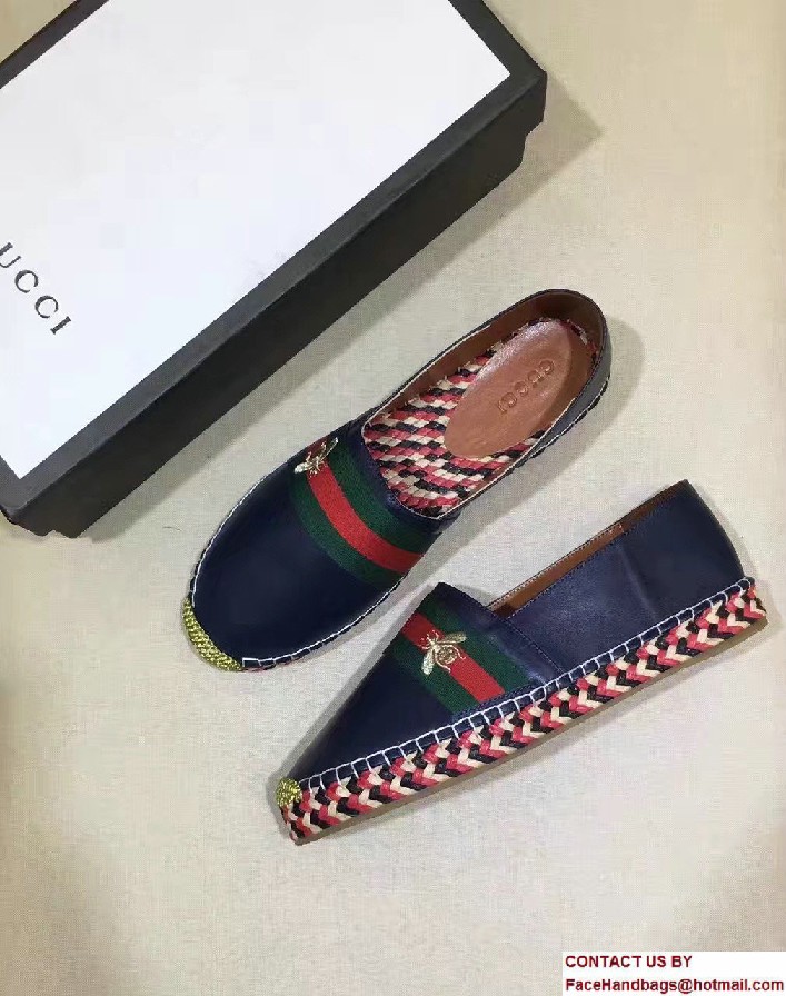 Gucci Bee Leather Web Espadrilles Blue 2017