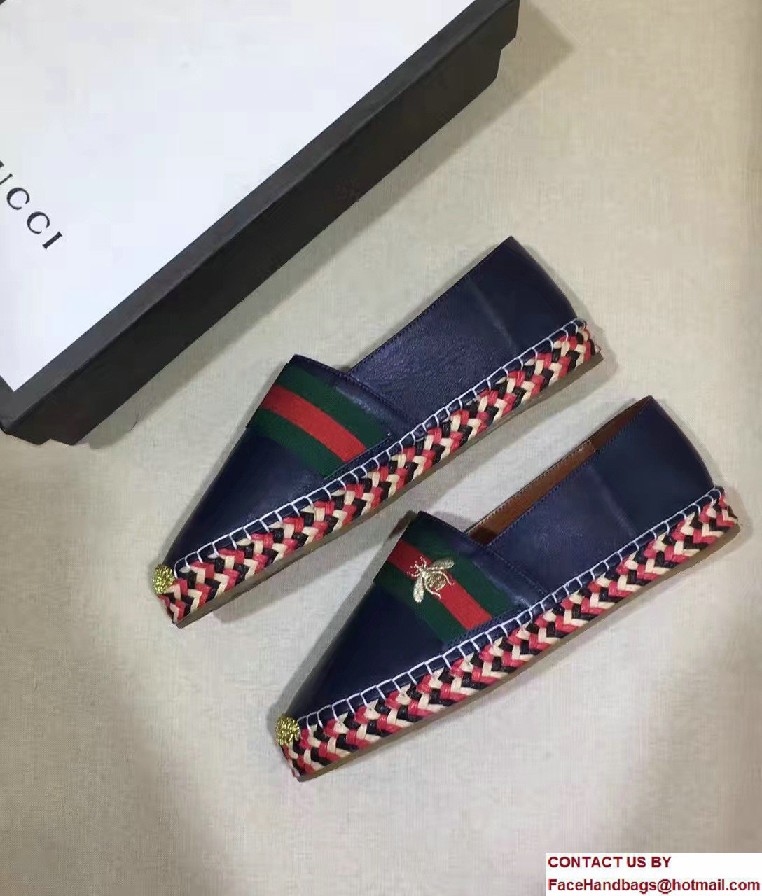 Gucci Bee Leather Web Espadrilles Blue 2017