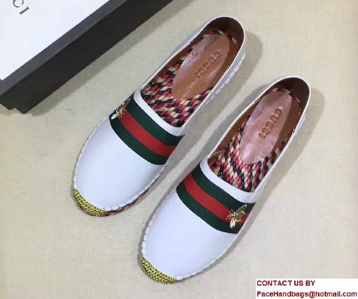 Gucci Bee Leather Web Espadrilles White 2017