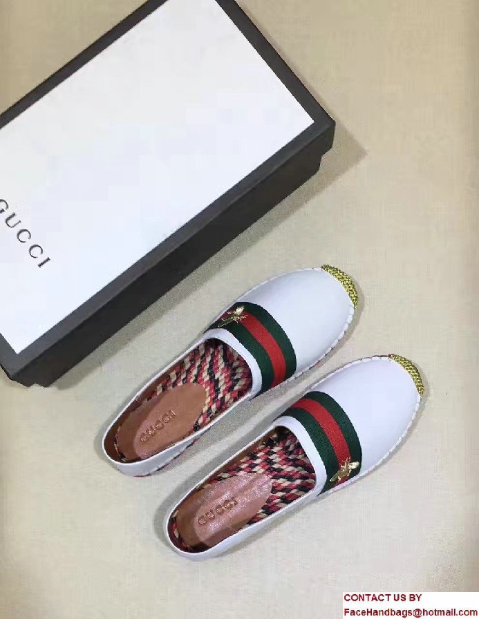 Gucci Bee Leather Web Espadrilles White 2017