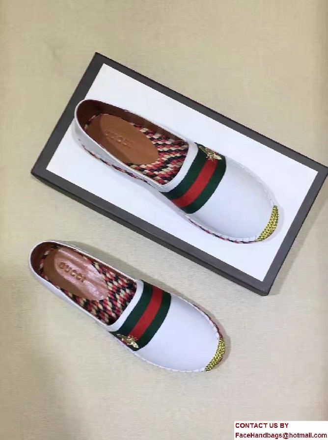 Gucci Bee Leather Web Espadrilles White 2017