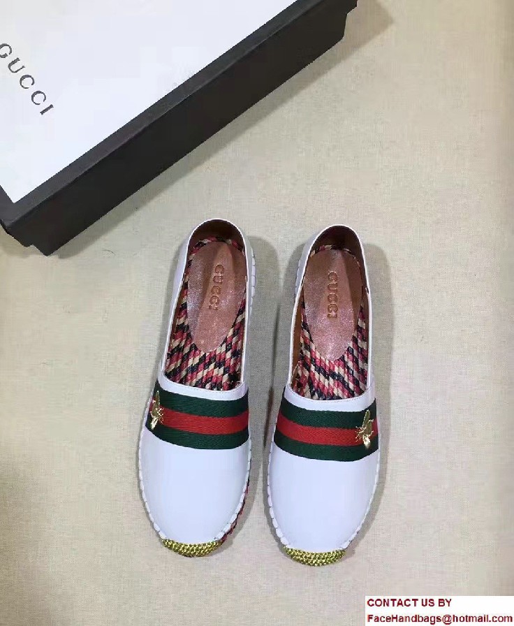 Gucci Bee Leather Web Espadrilles White 2017