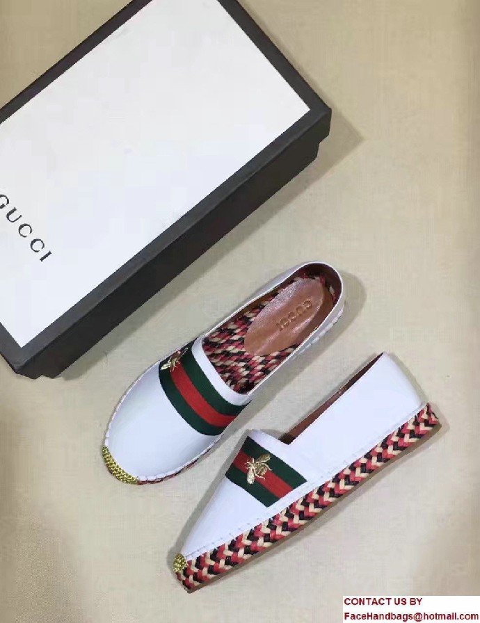 Gucci Bee Leather Web Espadrilles White 2017