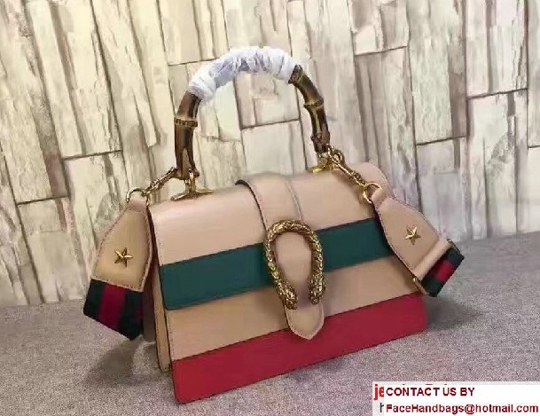 Gucci Dionysus Leather Top Handle Medium Bag 448075 beige/Green/Red 2016 - Click Image to Close