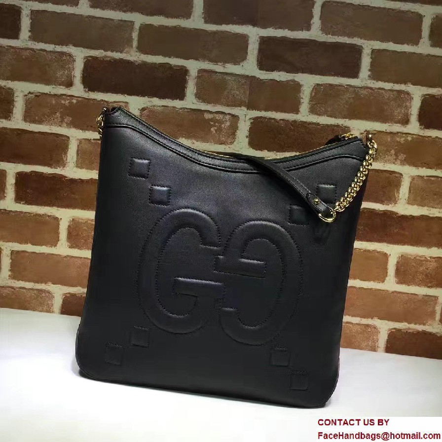 Gucci Embossed GG Leather Hobo Medium Bag 453562 Black 2017