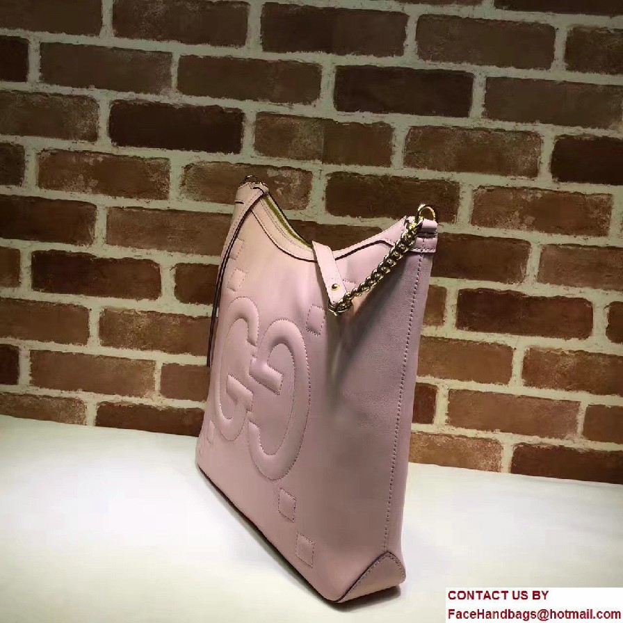 Gucci Embossed GG Leather Hobo Medium Bag 453562 Light Pink 2017