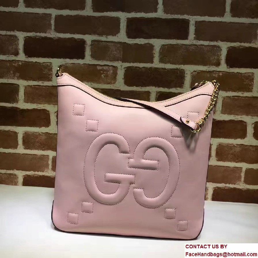 Gucci Embossed GG Leather Hobo Medium Bag 453562 Light Pink 2017