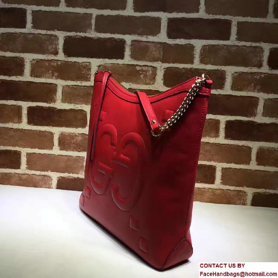 Gucci Embossed GG Leather Hobo Medium Bag 453562 Red 2017