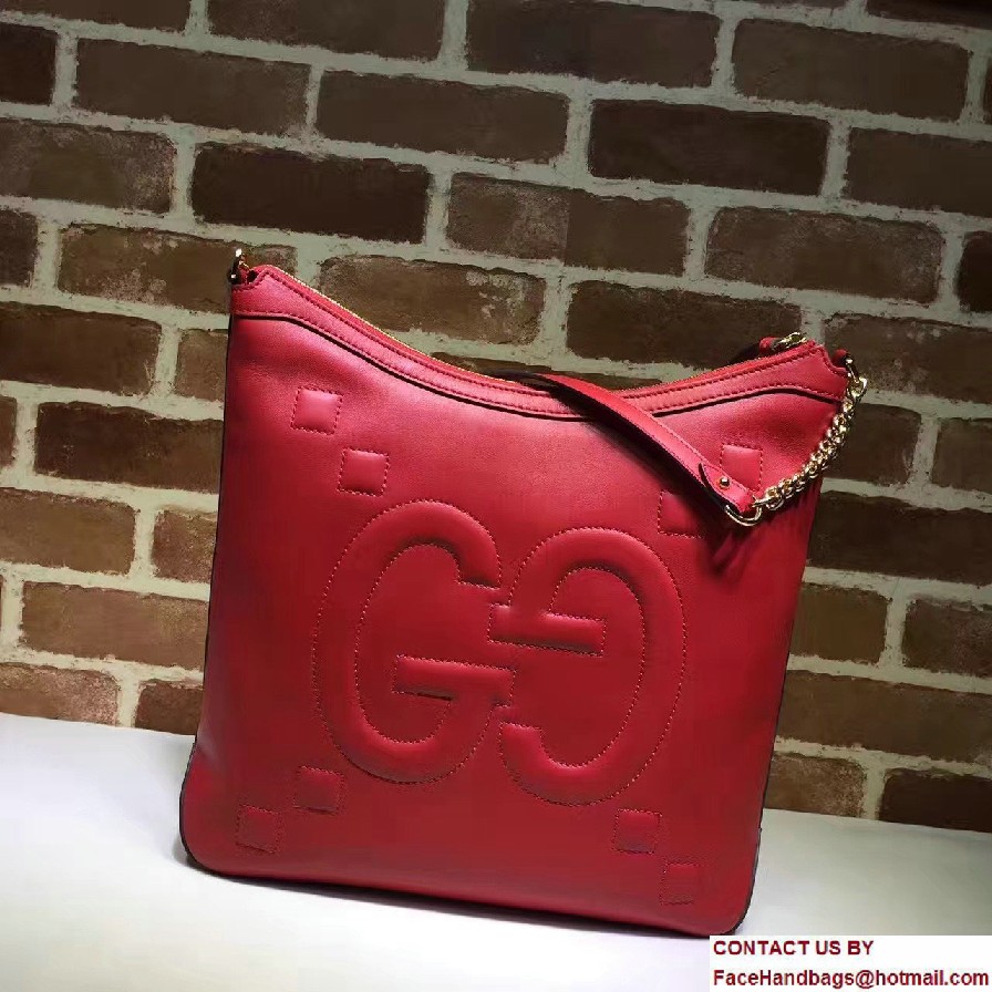 Gucci Embossed GG Leather Hobo Medium Bag 453562 Red 2017