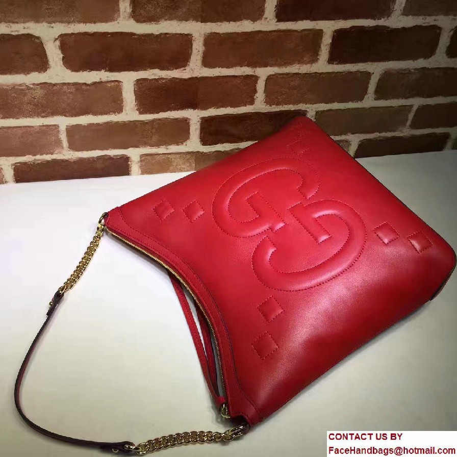 Gucci Embossed GG Leather Hobo Medium Bag 453562 Red 2017