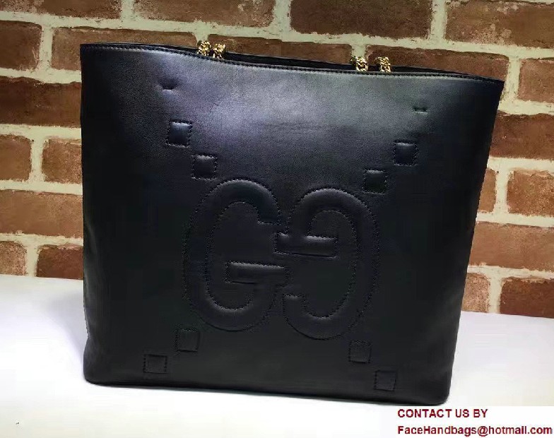 Gucci Embossed GG Leather Tote Medium Bag 453561 Black 2017 - Click Image to Close