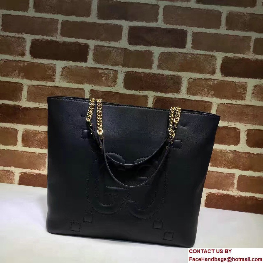 Gucci Embossed GG Leather Tote Medium Bag 453561 Black 2017