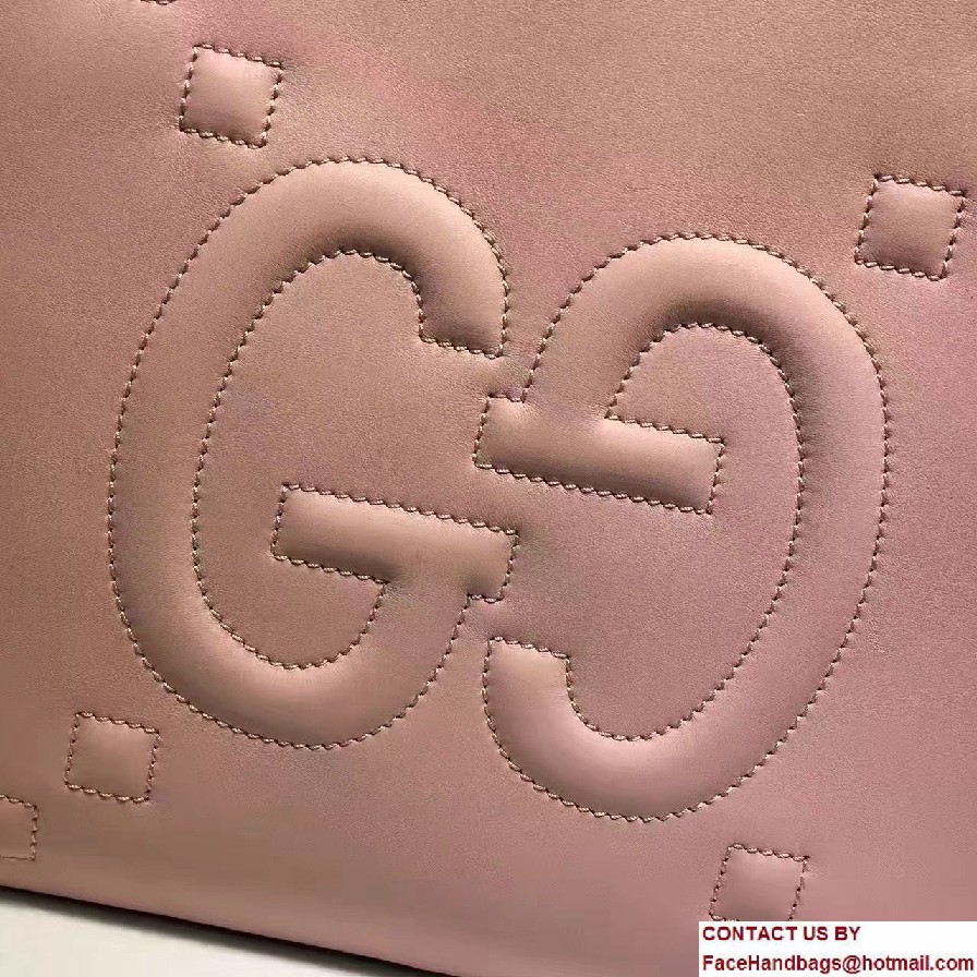 Gucci Embossed GG Leather Tote Medium Bag 453561 Light Pink 2017