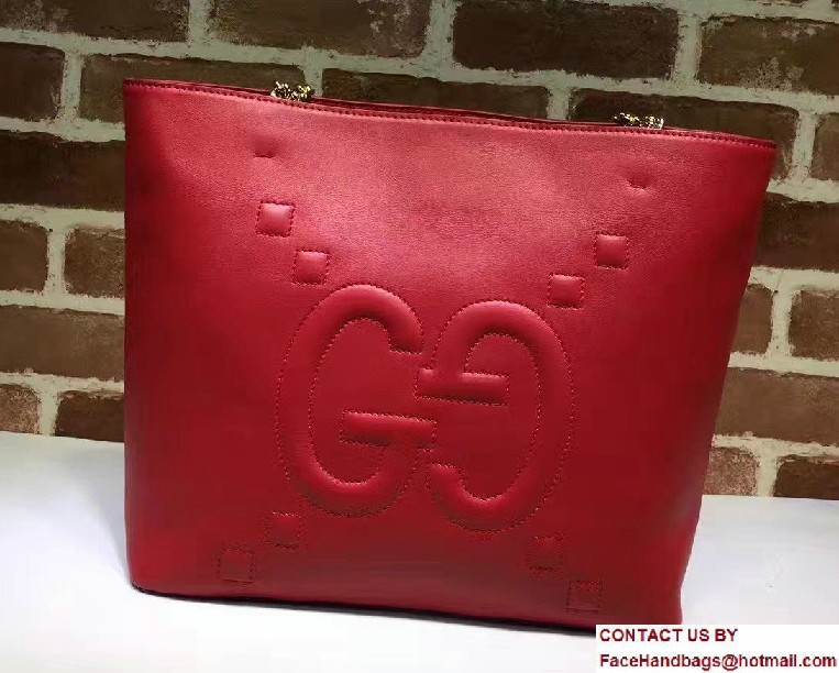 Gucci Embossed GG Leather Tote Medium Bag 453561 Red 2017