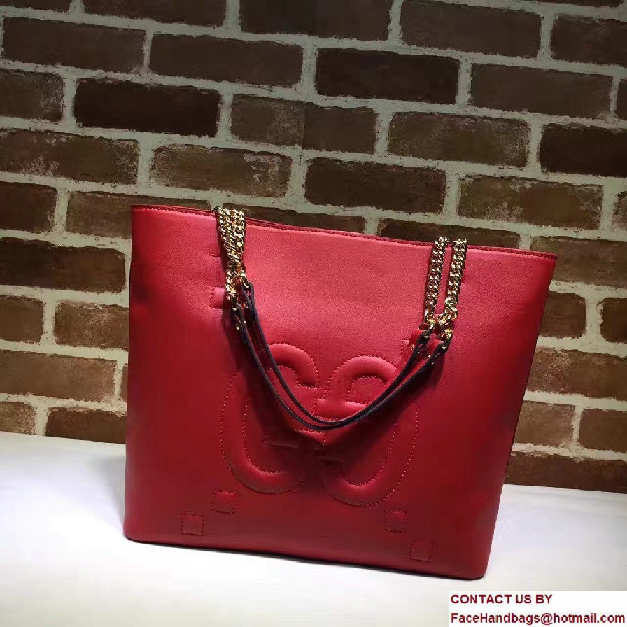 Gucci Embossed GG Leather Tote Medium Bag 453561 Red 2017