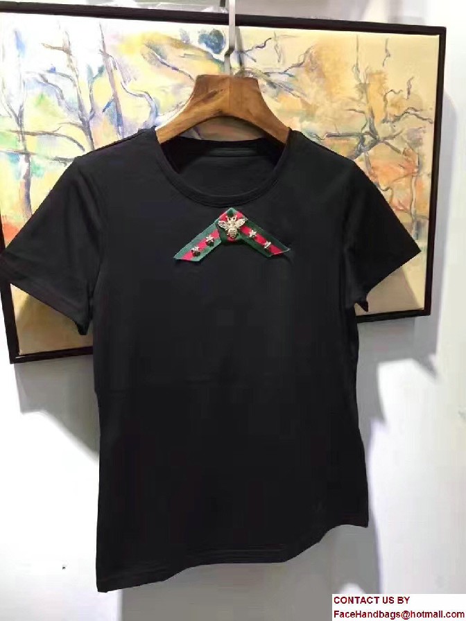 Gucci Embroidered Bee and Star Cotton T-Shirt Black 2017