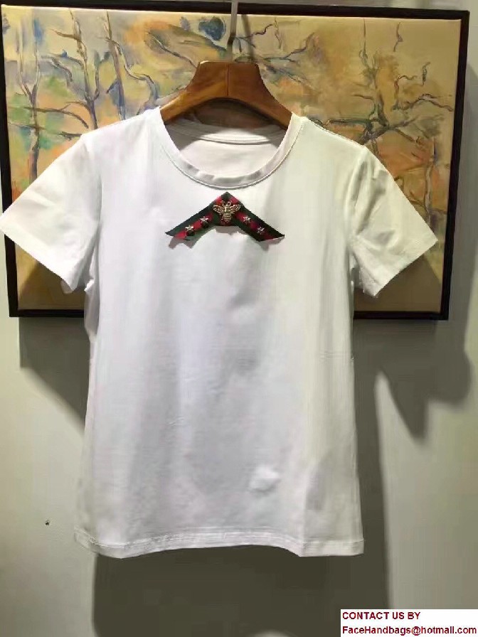 Gucci Embroidered Bee and Star Cotton T-Shirt White 2017