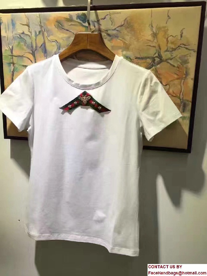 Gucci Embroidered Bee and Star Cotton T-Shirt White 2017