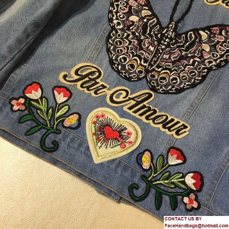 Gucci Embroidered Bird Bee Butterfly and Flowers Denim Jacket 2017