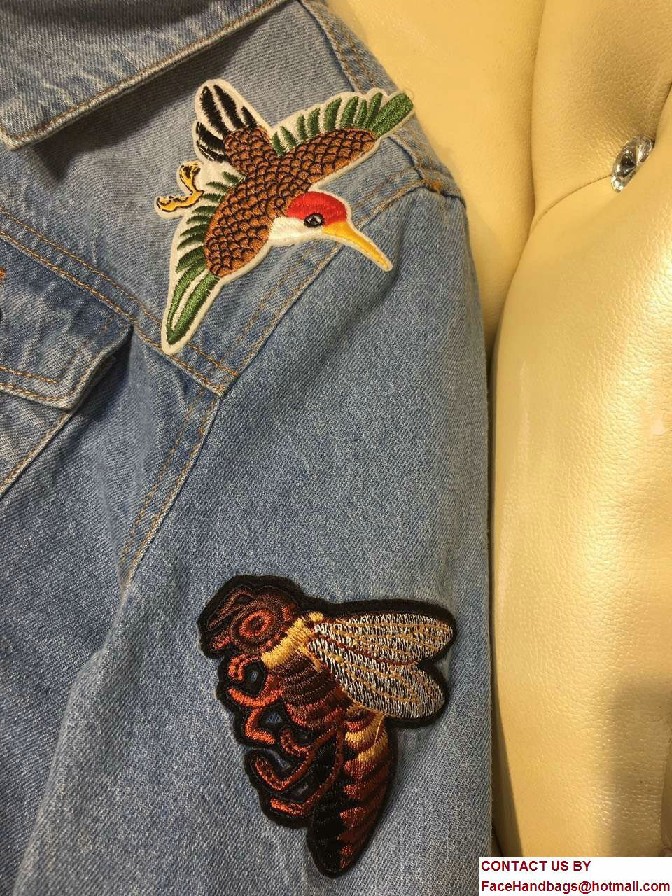 Gucci Embroidered Bird Bee Butterfly and Flowers Denim Jacket 2017