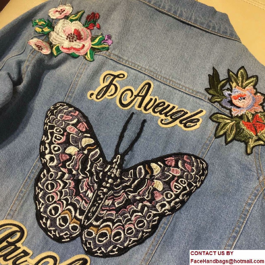 Gucci Embroidered Bird Bee Butterfly and Flowers Denim Jacket 2017