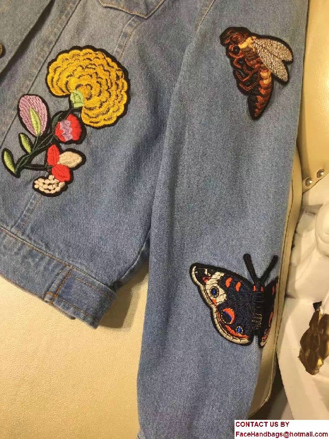 Gucci Embroidered Bird Bee Butterfly and Flowers Denim Jacket 2017