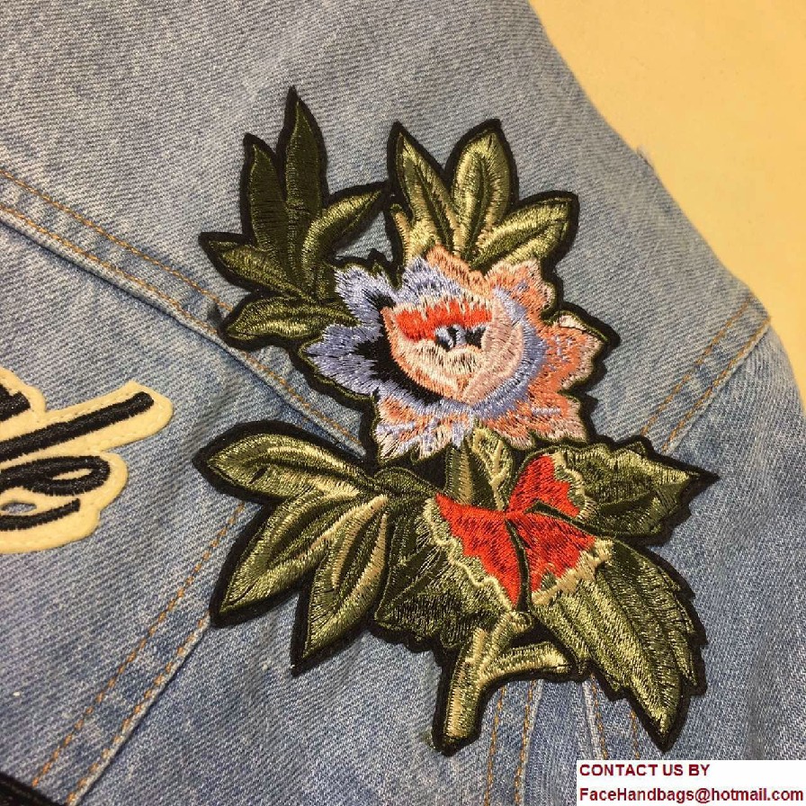 Gucci Embroidered Bird Bee Butterfly and Flowers Denim Jacket 2017