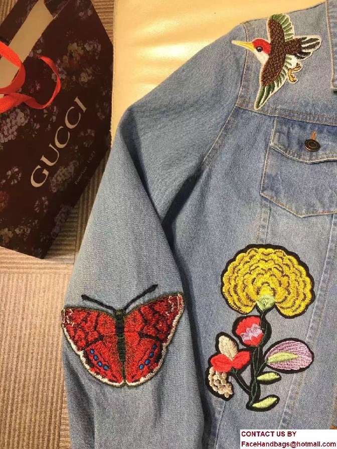 Gucci Embroidered Bird Bee Butterfly and Flowers Denim Jacket 2017