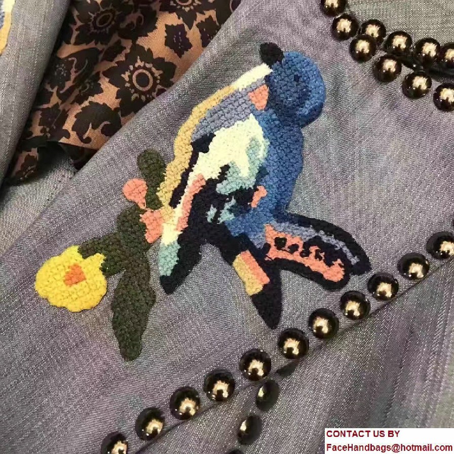 Gucci Embroidered Bird Studded Denim Jacket 2017