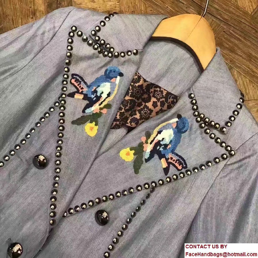 Gucci Embroidered Bird Studded Denim Jacket 2017