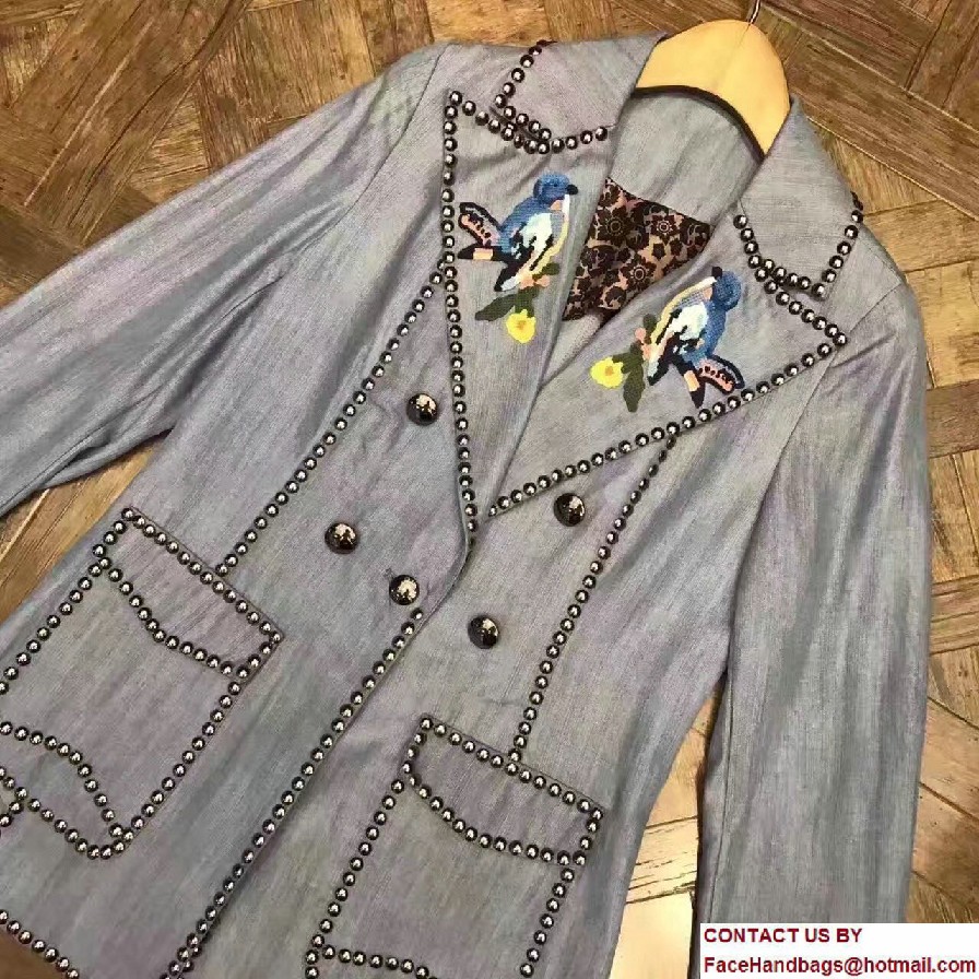 Gucci Embroidered Bird Studded Denim Jacket 2017