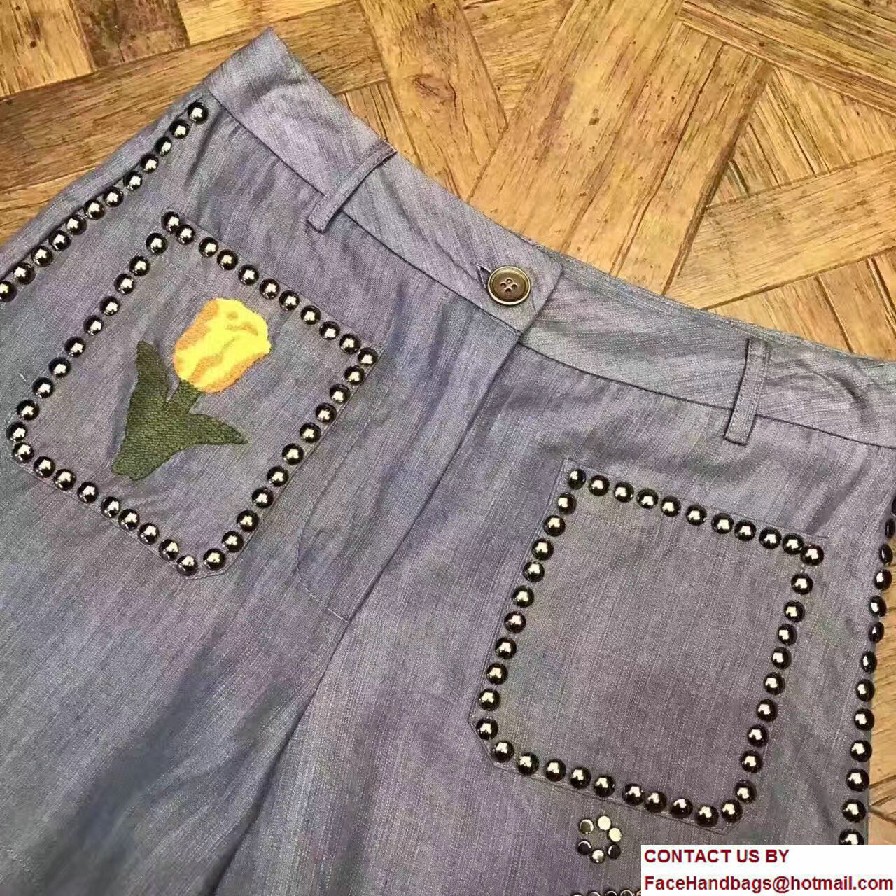 Gucci Embroidered Flower Studded Denim Short 2017