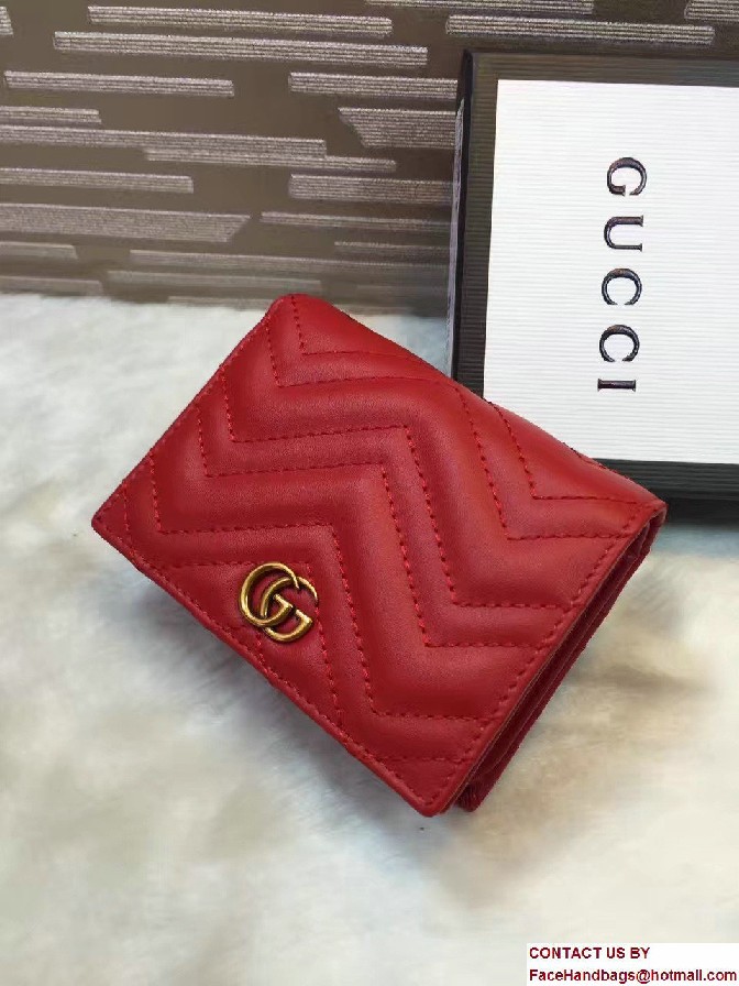 Gucci GG Marmont Matelasse Chevron Card Case 443125 Red 2016