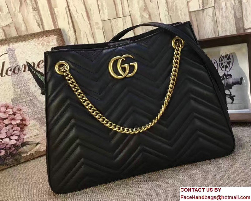 Gucci GG Marmont Matelasse Chevron Chain Shoulder Medium Bag 453569 Black 2016 - Click Image to Close