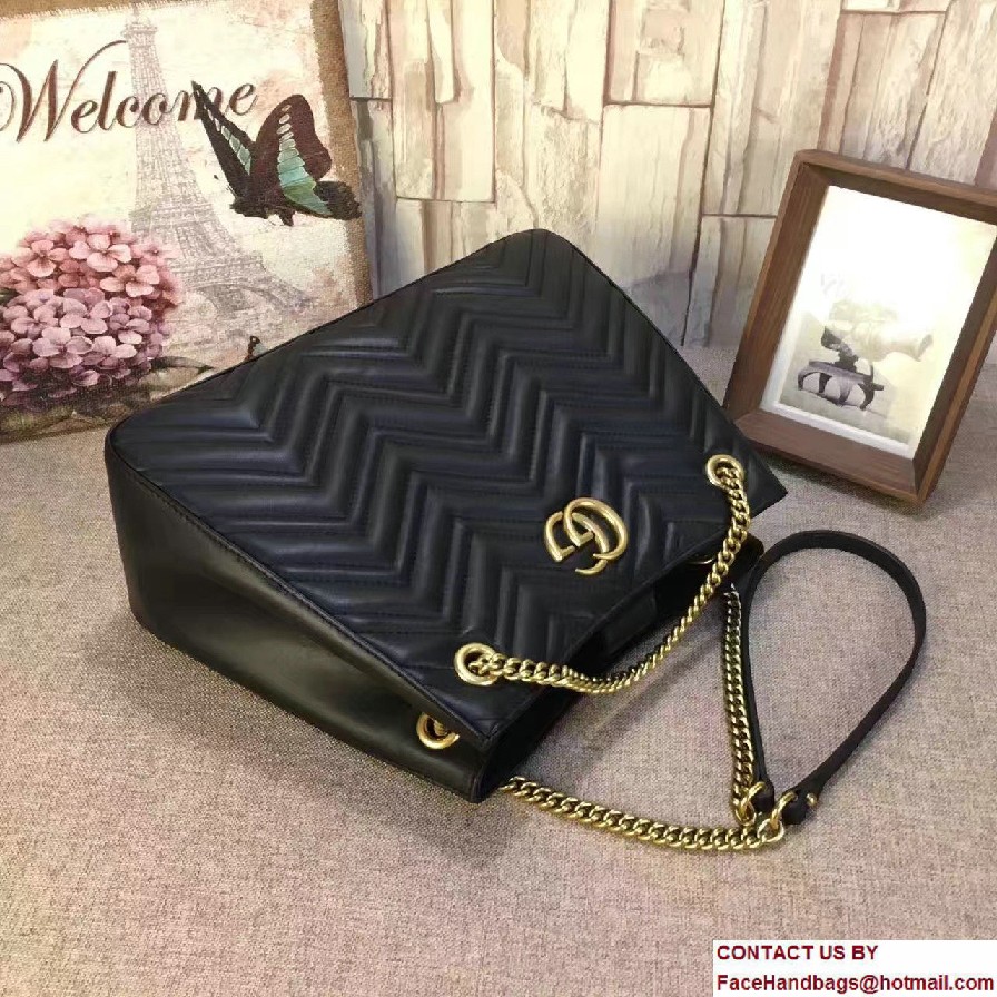 Gucci GG Marmont Matelasse Chevron Chain Shoulder Medium Bag 453569 Black 2016