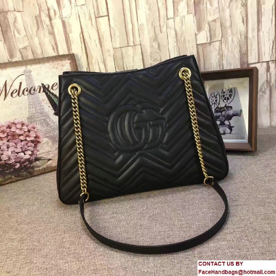 Gucci GG Marmont Matelasse Chevron Chain Shoulder Medium Bag 453569 Black 2016