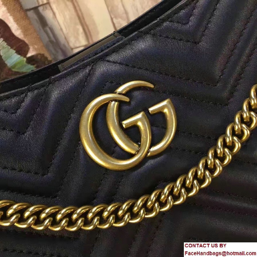 Gucci GG Marmont Matelasse Chevron Chain Shoulder Medium Bag 453569 Black 2016