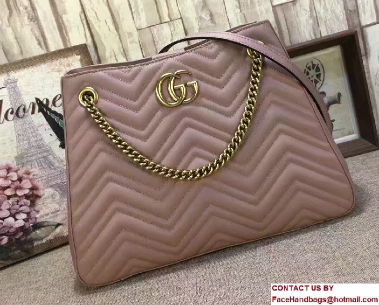 Gucci GG Marmont Matelasse Chevron Chain Shoulder Medium Bag 453569 Nude 2016 - Click Image to Close