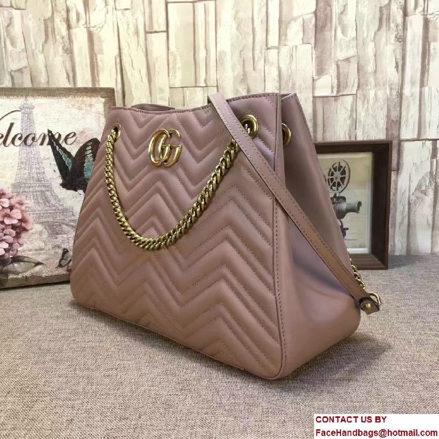 Gucci GG Marmont Matelasse Chevron Chain Shoulder Medium Bag 453569 Nude 2016