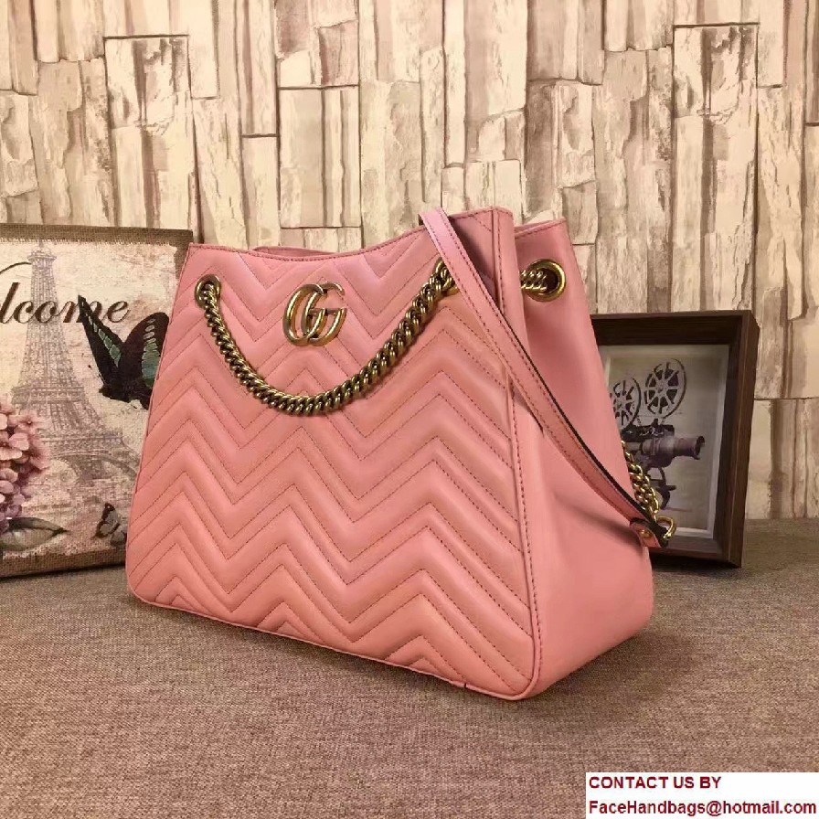 Gucci GG Marmont Matelasse Chevron Chain Shoulder Medium Bag 453569 Pink 2016