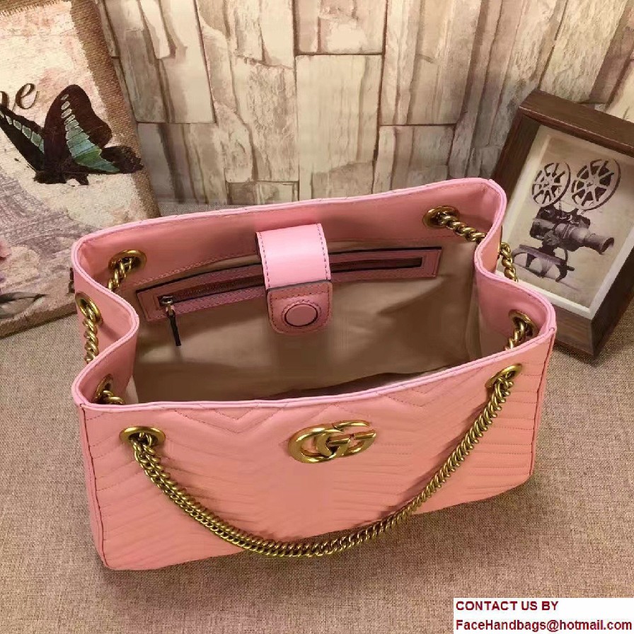 Gucci GG Marmont Matelasse Chevron Chain Shoulder Medium Bag 453569 Pink 2016