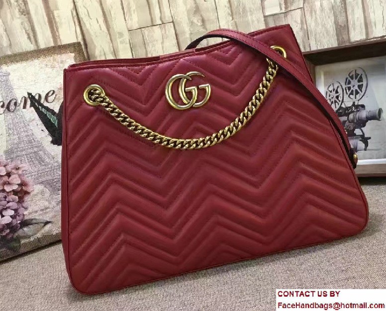 Gucci GG Marmont Matelasse Chevron Chain Shoulder Medium Bag 453569 Red 2016