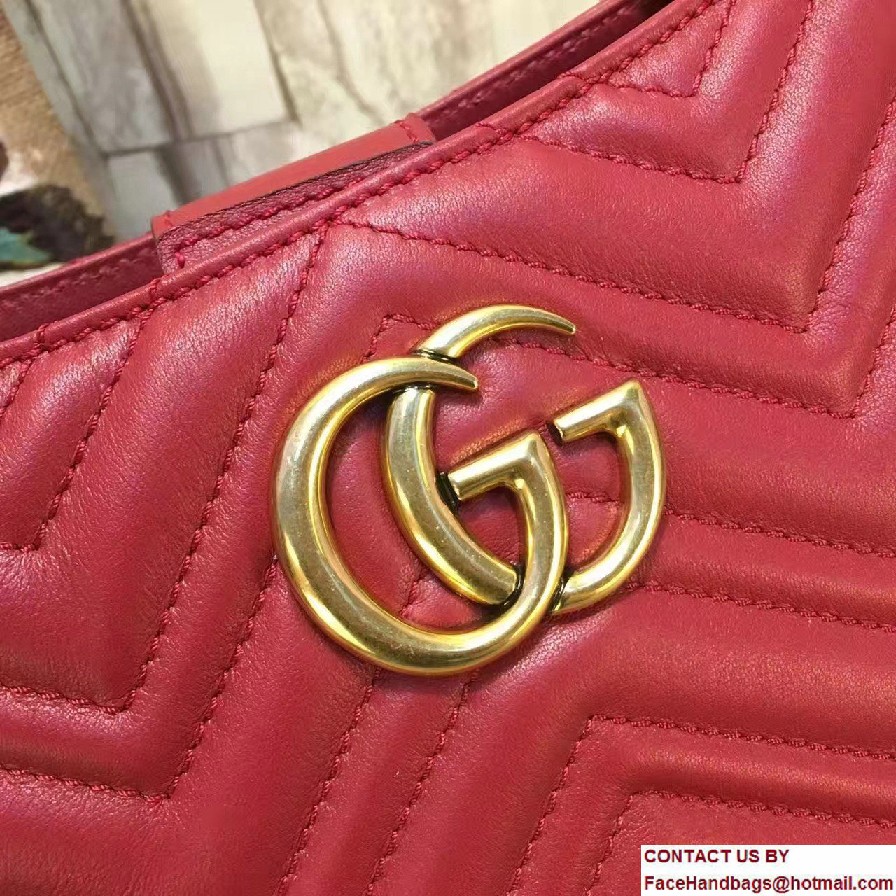 Gucci GG Marmont Matelasse Chevron Chain Shoulder Medium Bag 453569 Red 2016