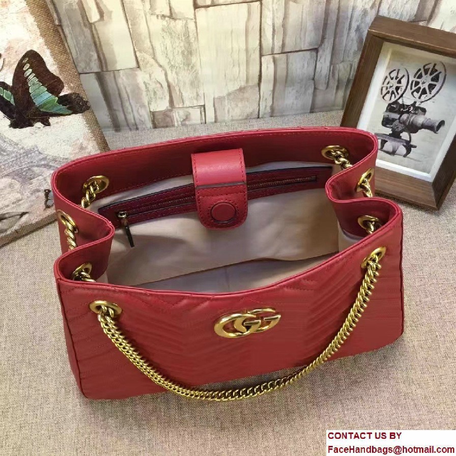 Gucci GG Marmont Matelasse Chevron Chain Shoulder Medium Bag 453569 Red 2016