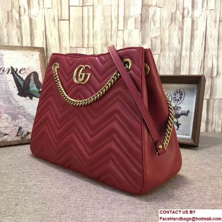 Gucci GG Marmont Matelasse Chevron Chain Shoulder Medium Bag 453569 Red 2016