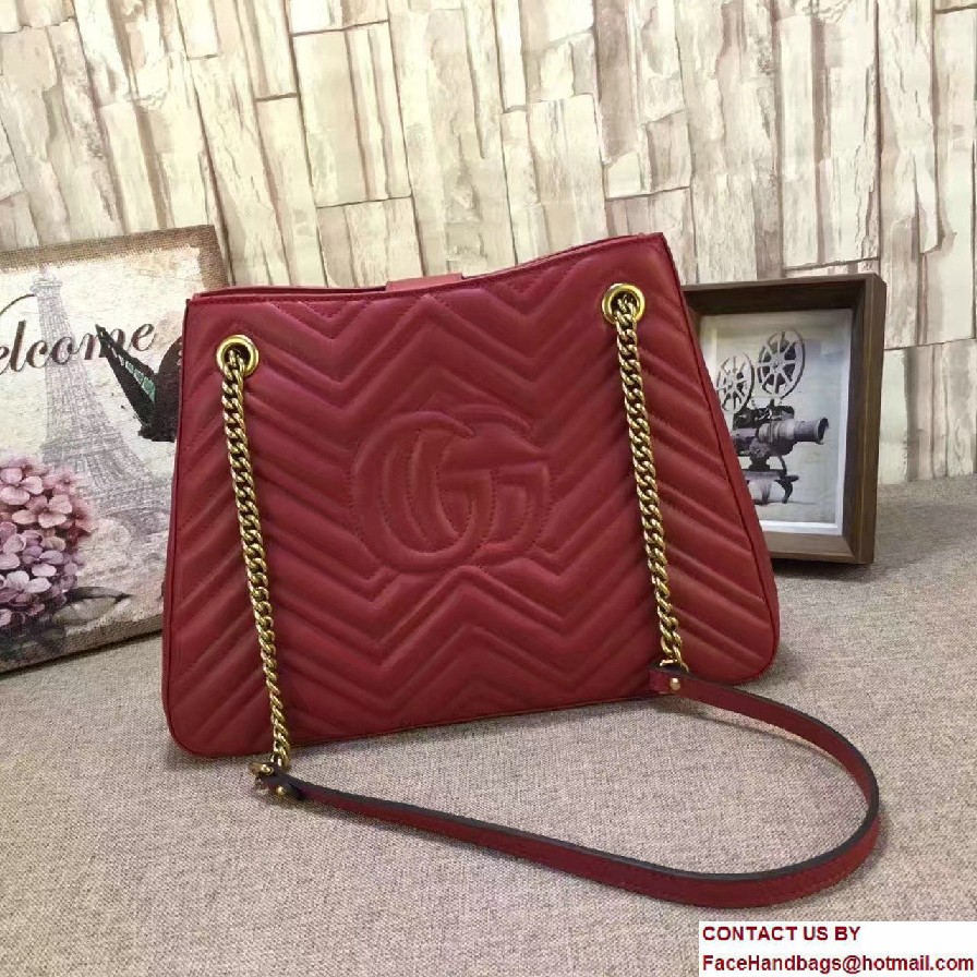 Gucci GG Marmont Matelasse Chevron Chain Shoulder Medium Bag 453569 Red 2016