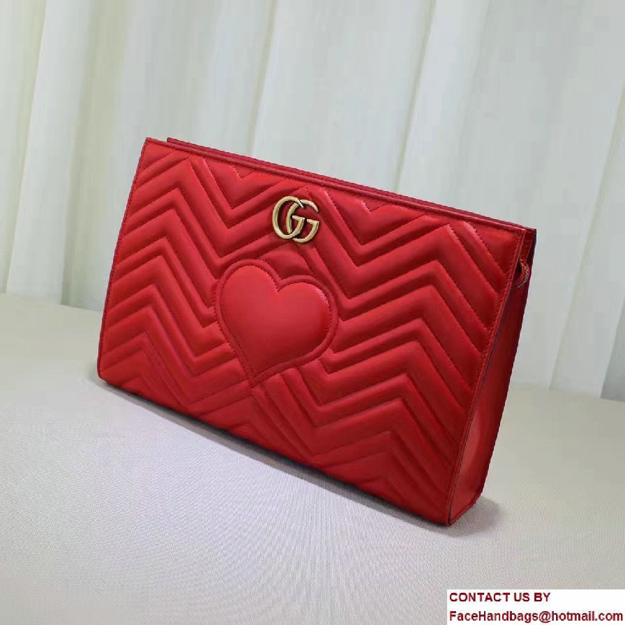 Gucci GG Marmont Matelasse Chevron Clutch Bag 448450 Red 2016